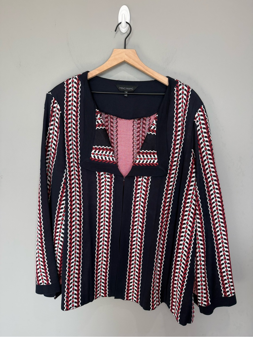 Ming Wang 3X Knit Jacket Black Red White Geometric Zip Front Plus Size